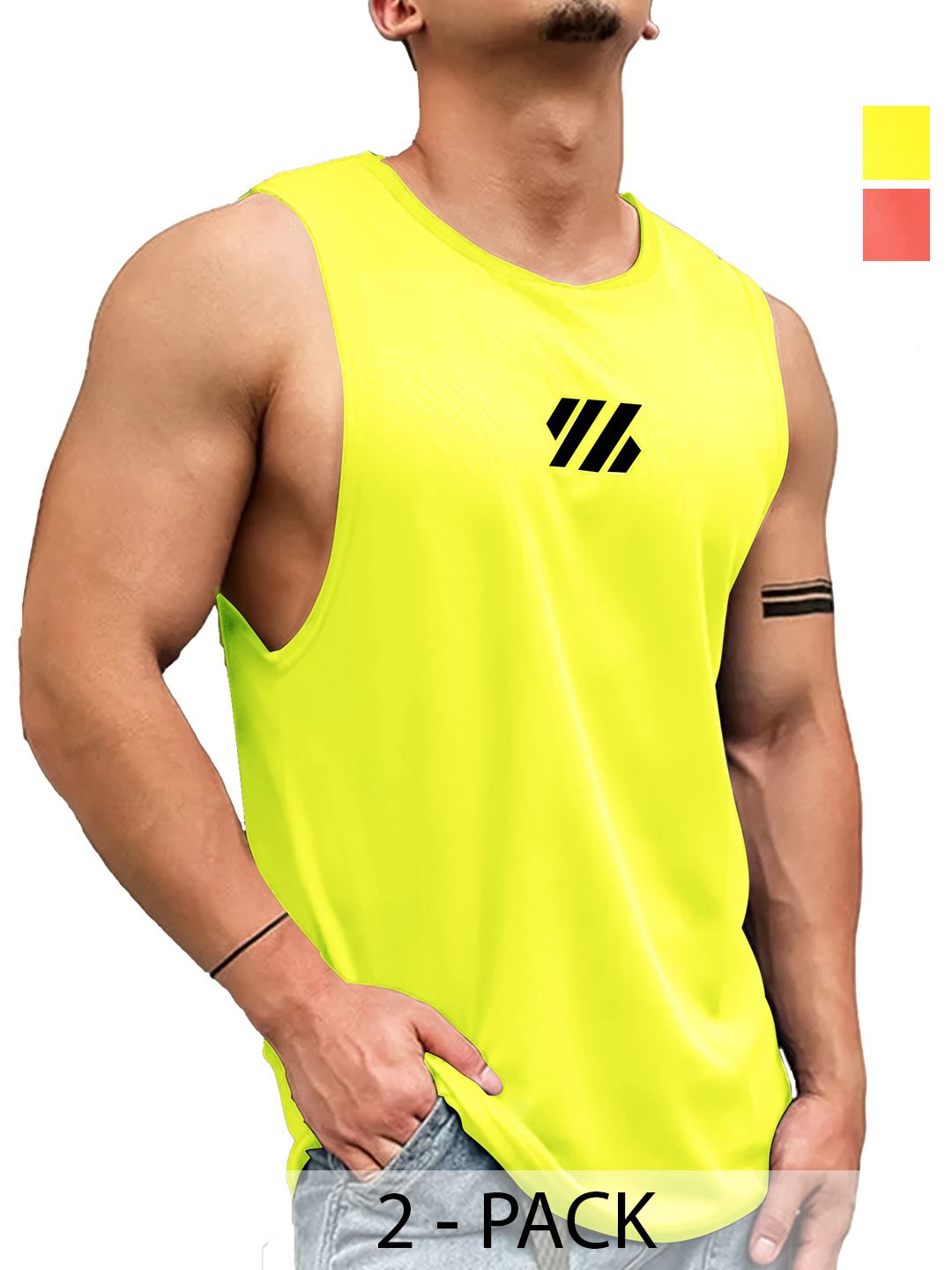 JUMPCUTS Pack Of 2 Printed Round Neck Gym Vests