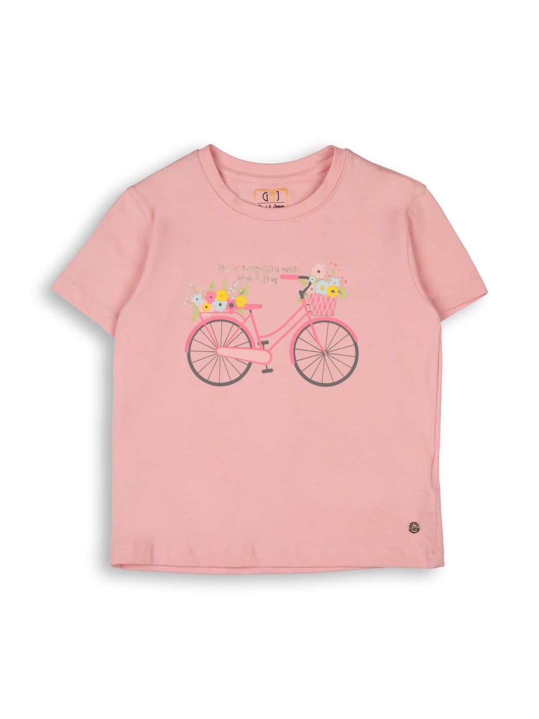 Gini and Jony Girls Graphic Printed Pure Cotton Short Sleeve T-Shirt