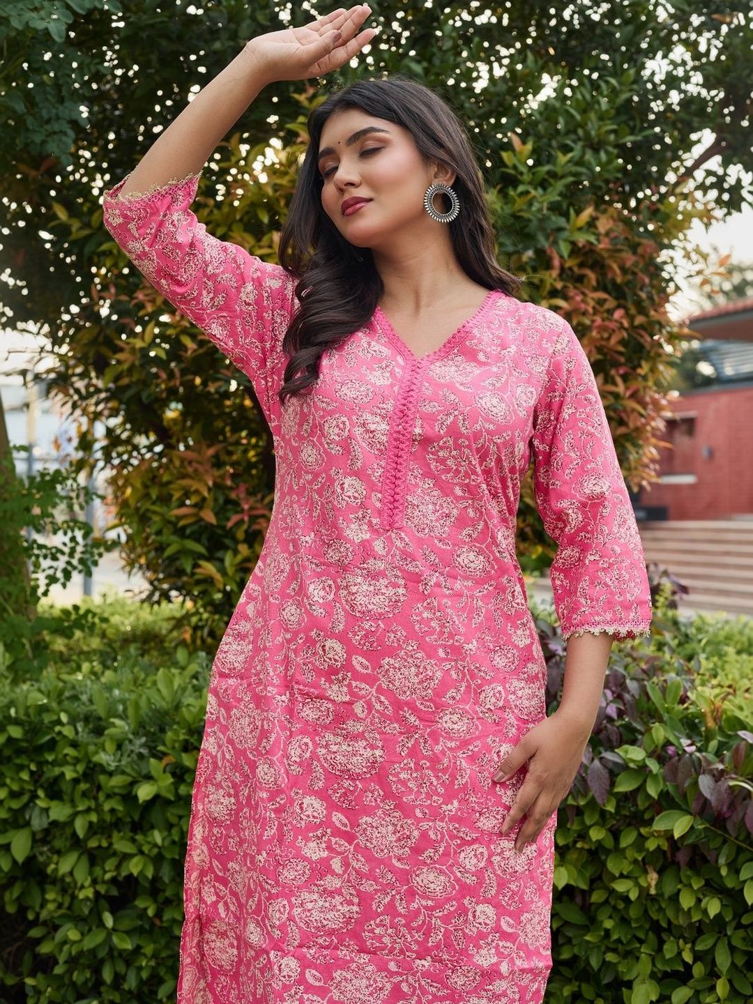 Tabeedah Women Floral Embroidered Flared Sleeves Mirror Work Anarkali Kurta