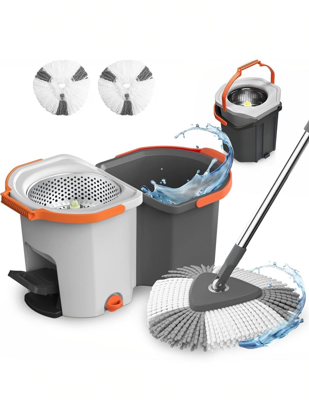 Sasimo Grey Stainless Steel Spin Mop & Mop Set
