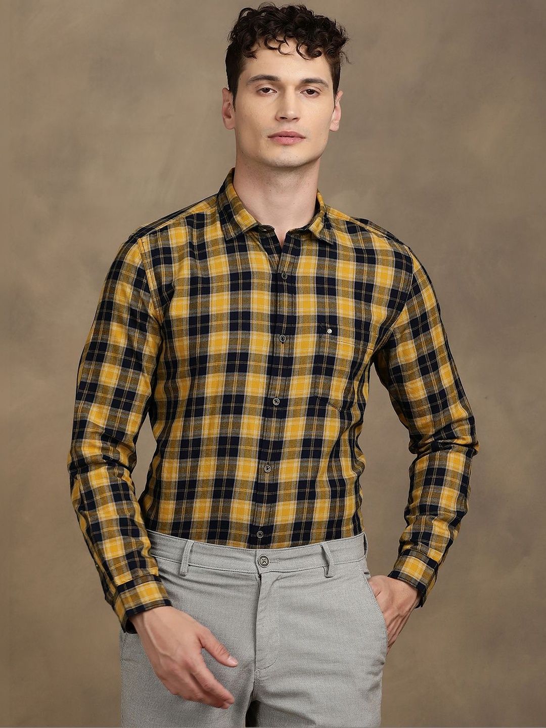Turtle Men Relaxed Slim Fit Tartan Checks Checked Casual Shirt