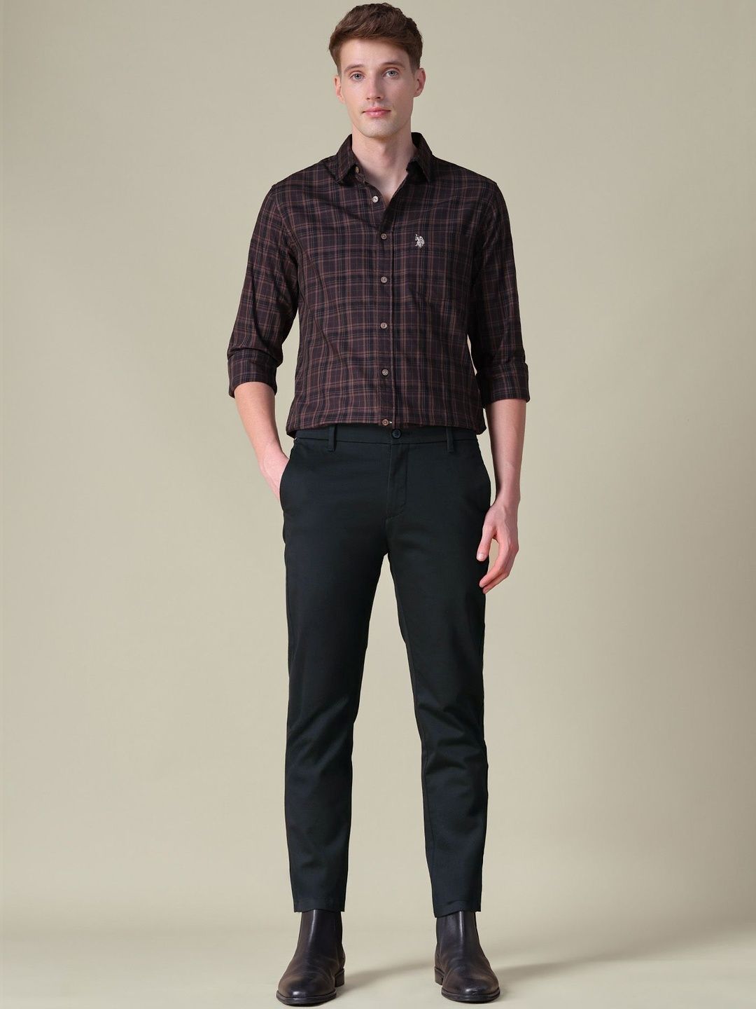 Price History - U.S. Polo Assn. Men Textured Slim Fit Trousers - ₹1120 ...