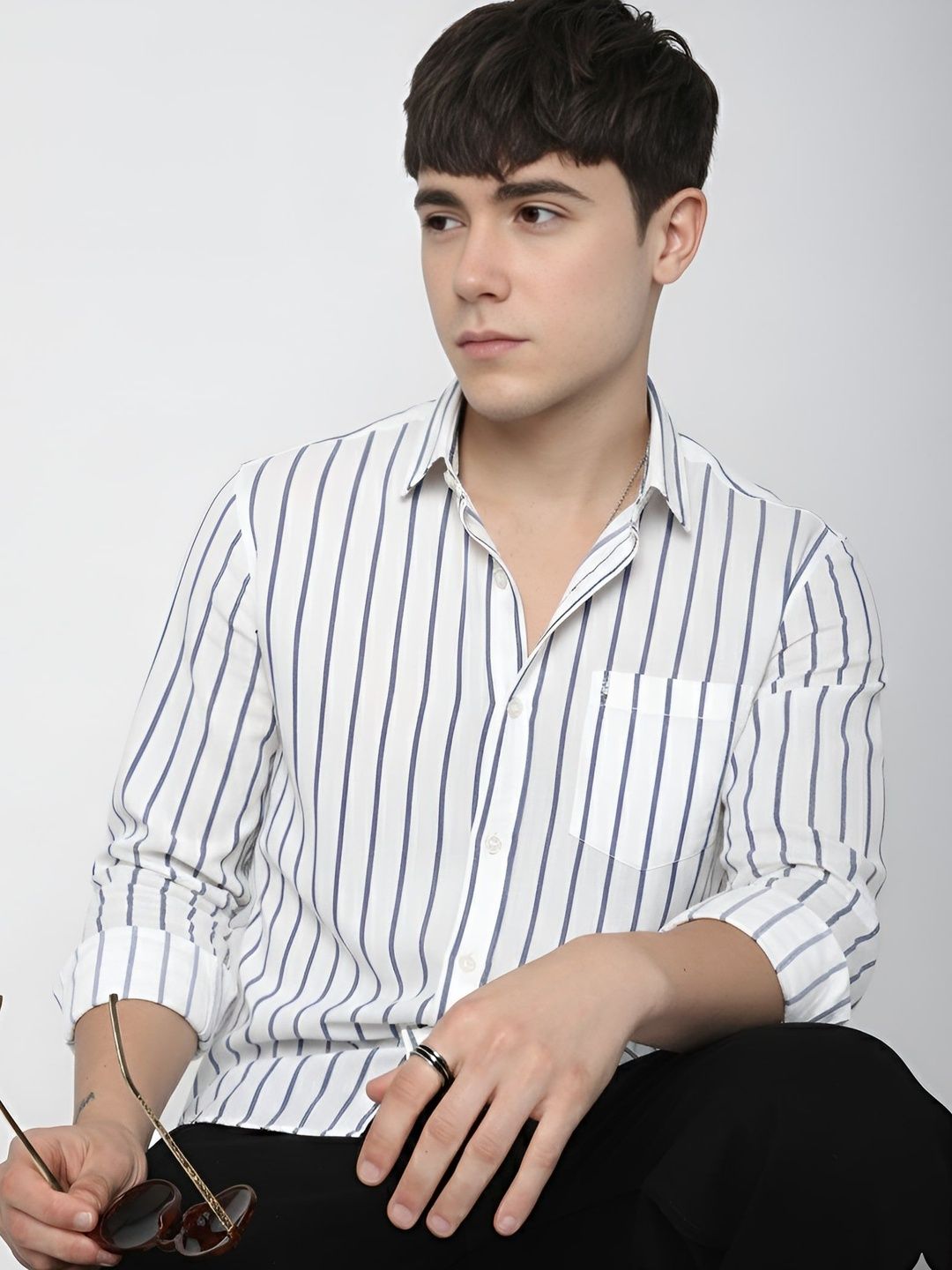 OTUS Men Classic Slim Fit Striped Casual Shirt