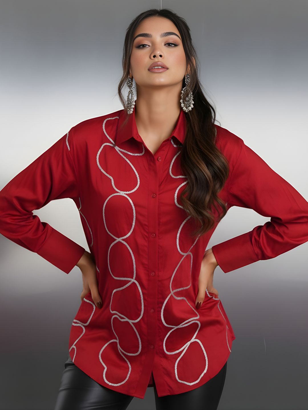 Dora Dori Embroidered Sequinned Sequined Embellished Silk Shirt Collar Top
