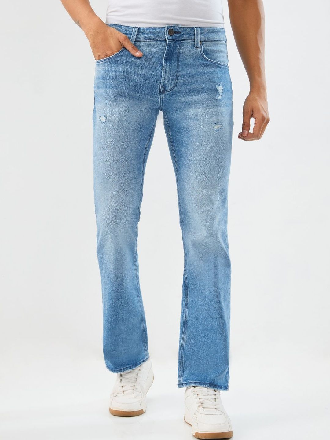 SPYKAR Men Regular Fit Mid-Rise Mildly Distressed Light Fade Stretchable Jeans
