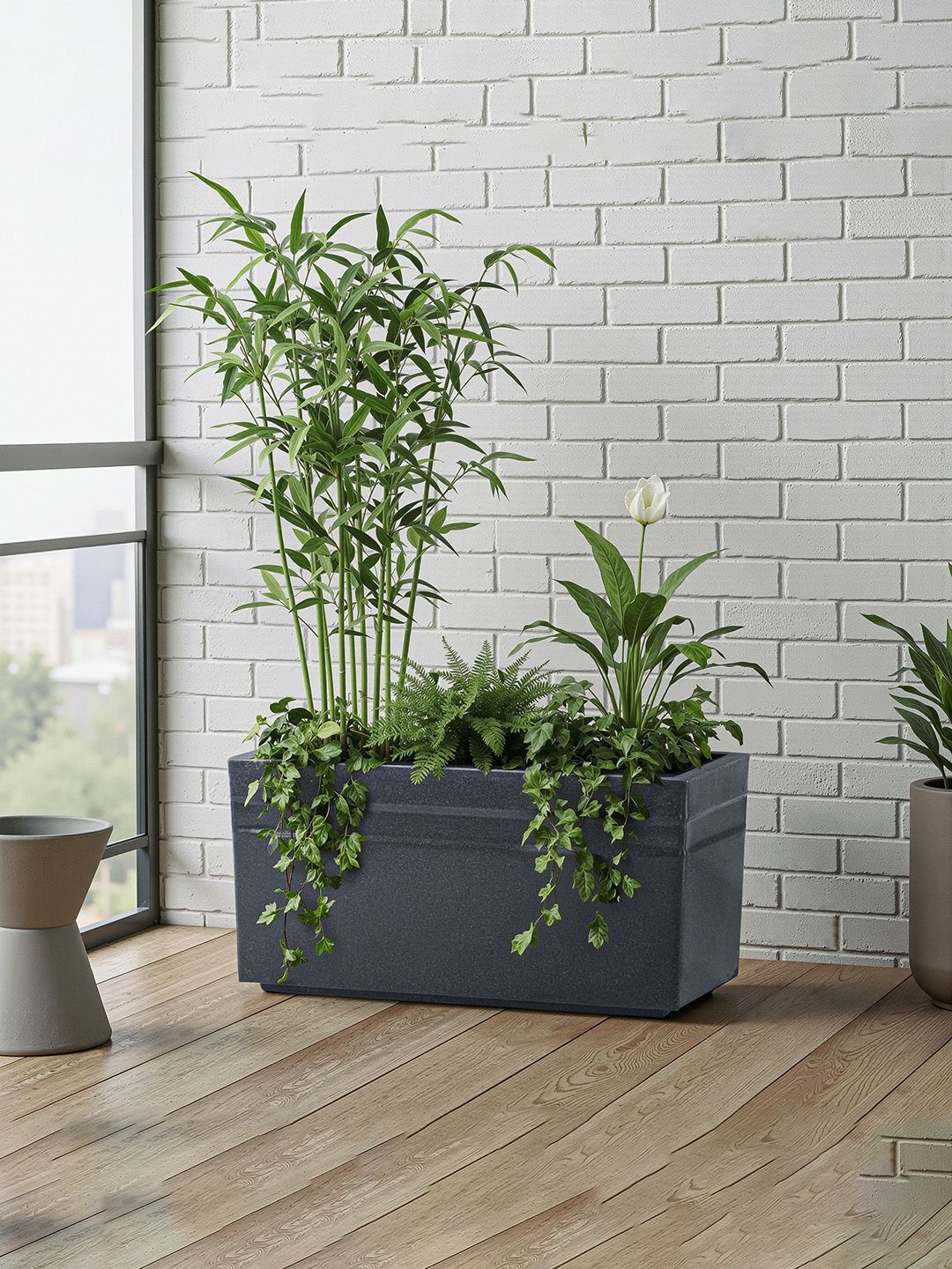 Kuber Industries Grey Rectangular Flower Pot