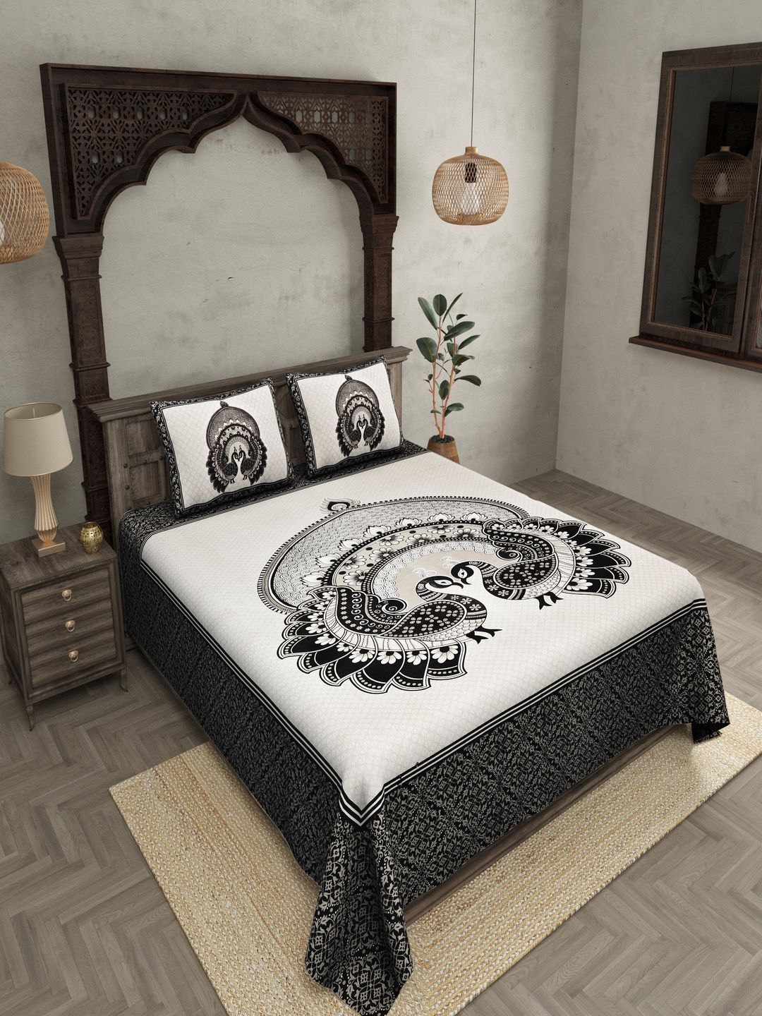 Buy JAIPUR FABRIC Off White Ethnic Motifs 180 TC King Bedsheet With 2 Pillow Covers -  - Home for Unisex