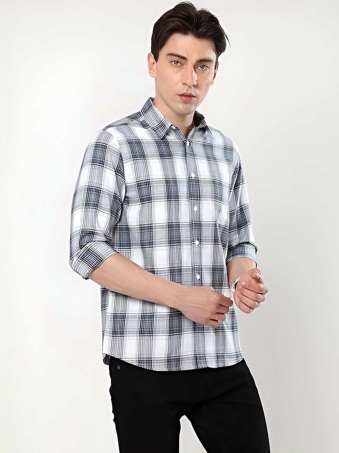 GLORYBOYZ Men's Full Sleeve Checkered Casual Cotton Shirt