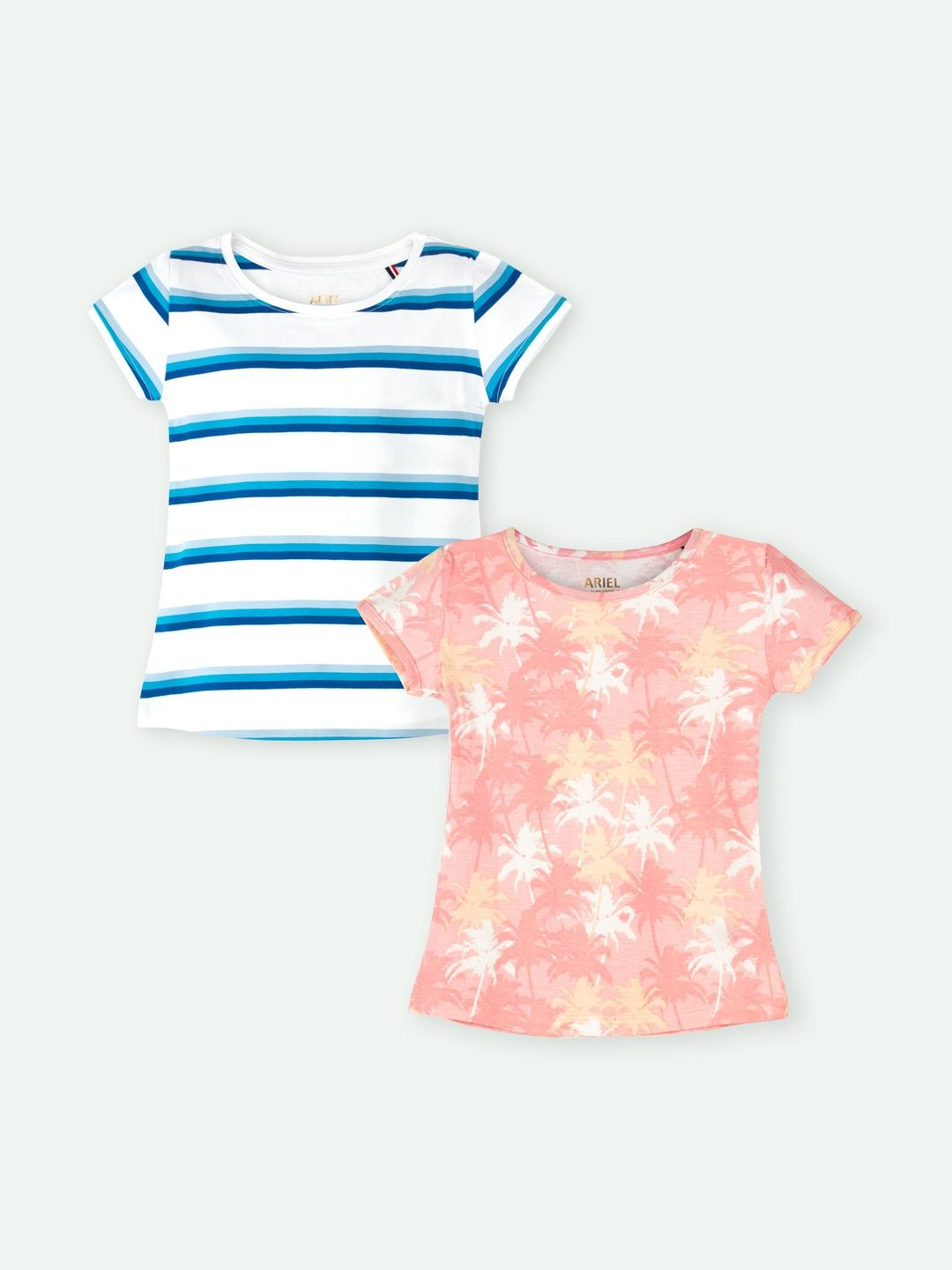 ariel Girls Pack of 2 Cotton Half Sleeve Round Neck Printed T-Shirt