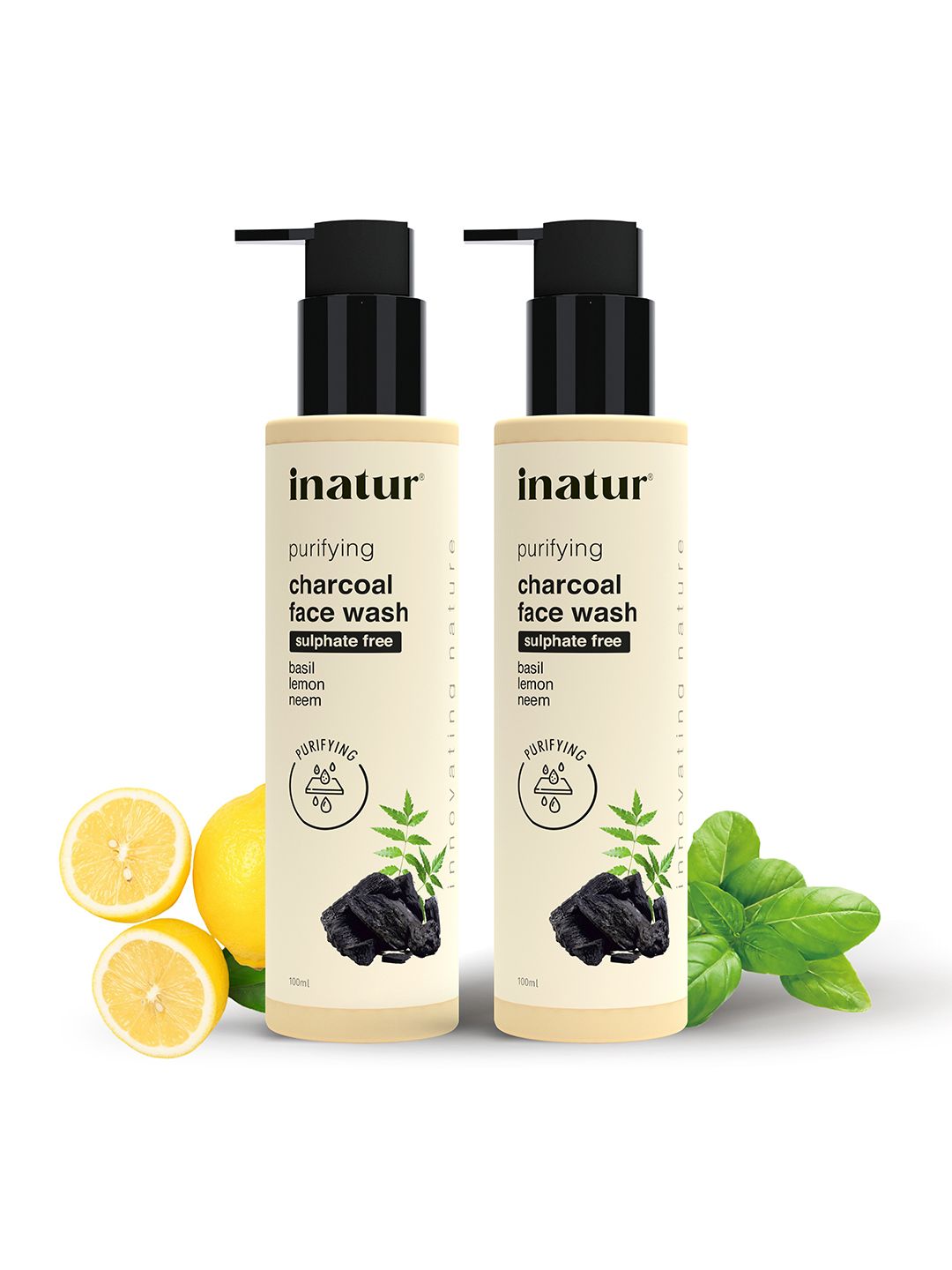 Inatur Combo of 2 Vegan Purifying Deep Cleansing Charcoal Face Wash - 100 ml