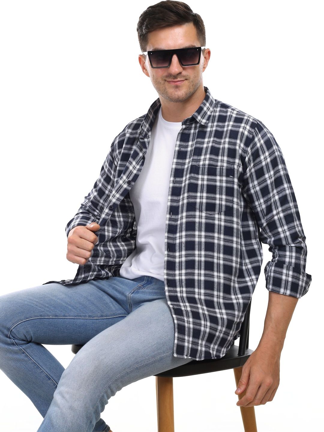Marc Laurent Men Tartan Checks Checked Casual Shirt