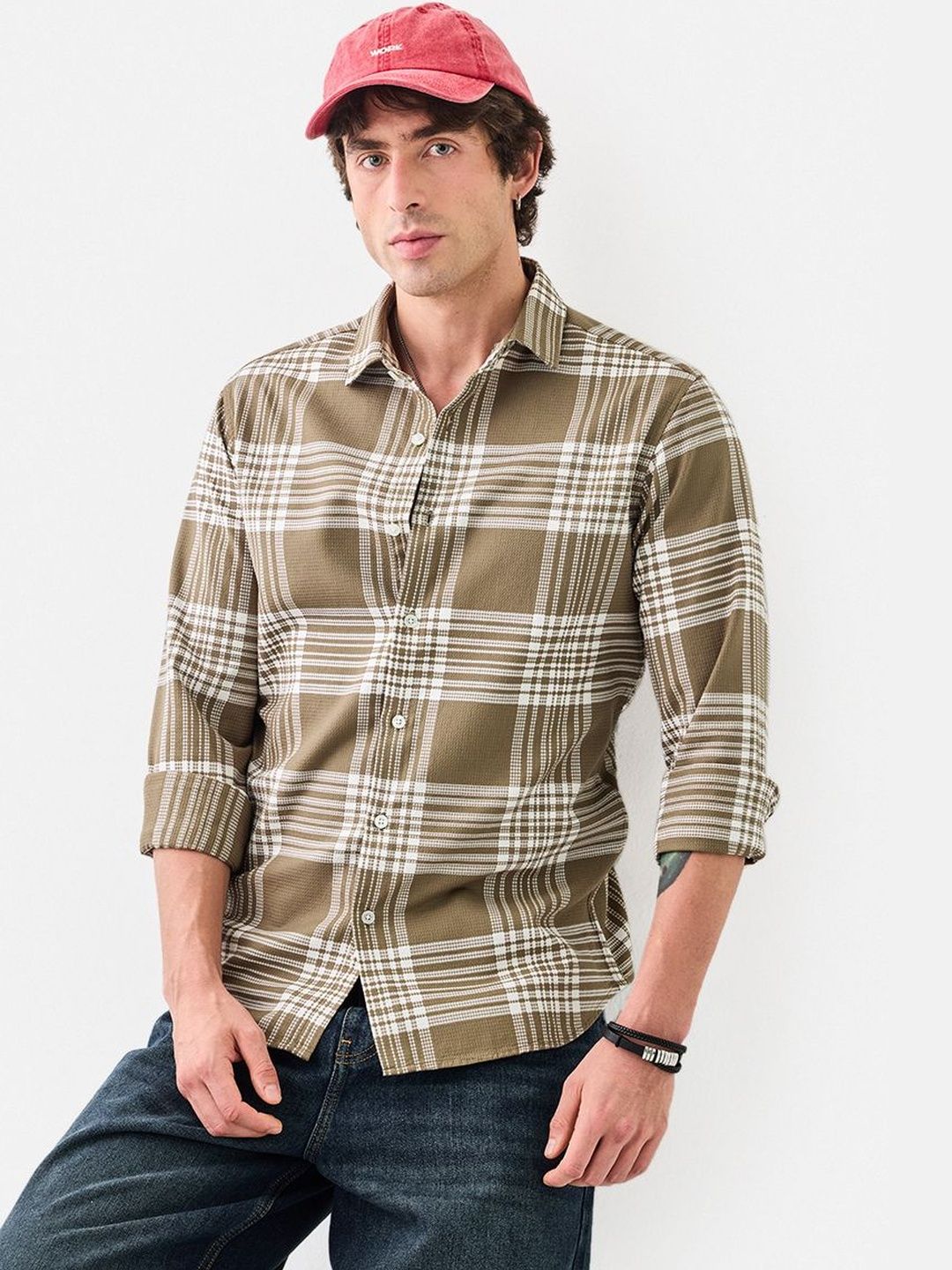 Snitch Checked Viscose Rayon Long Sleeves Slim Fit Shirt