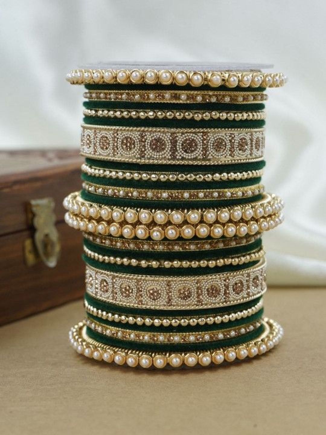 Wedding Chuda by Hitesh Bangles Set of 2 Kundan Stone Studded & Beaded Chuda Bangles