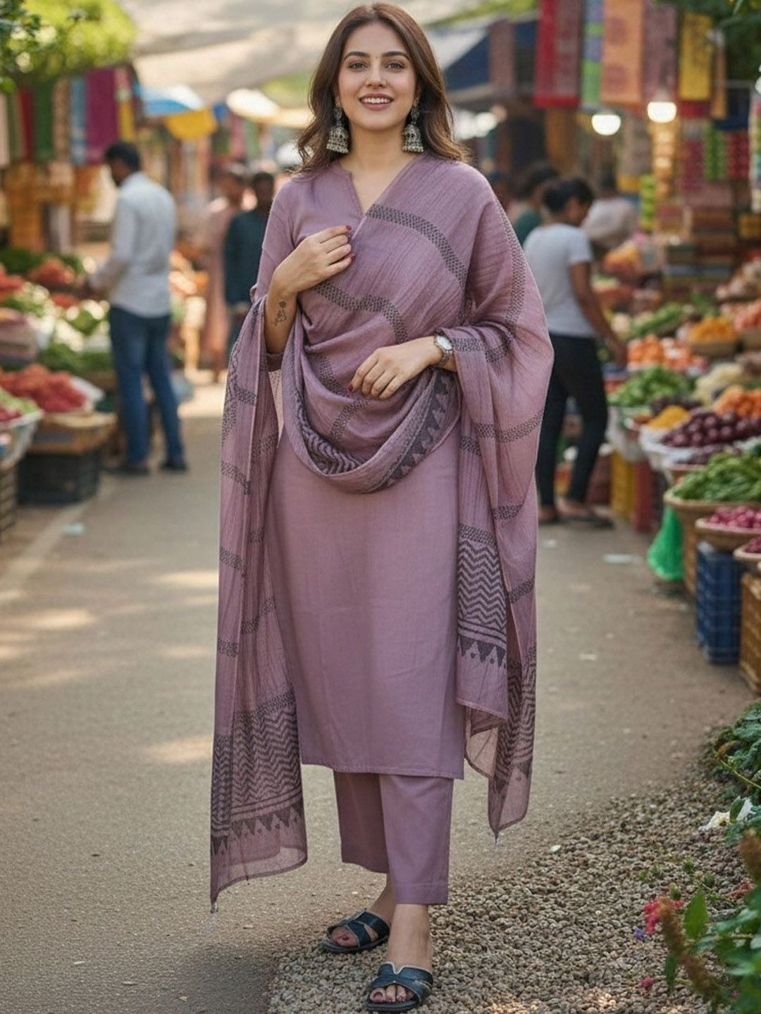 ADHIRITI Women Ethnic Motifs Regular Kurta with Trousers & With Dupatta