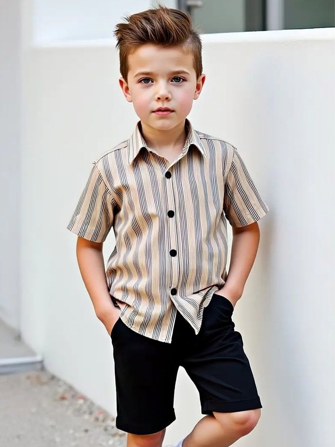 YK Boys Modern Striped Casual Shirt