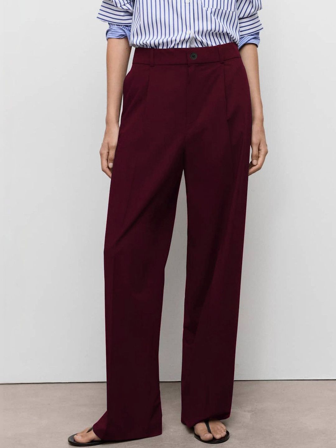 KERI PERRY Women Relaxed Straight Leg High-Rise Non Iron Trousers