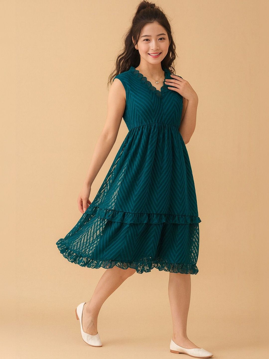 NARI DREAM Ruffled Georgette Fit & Flare Dress