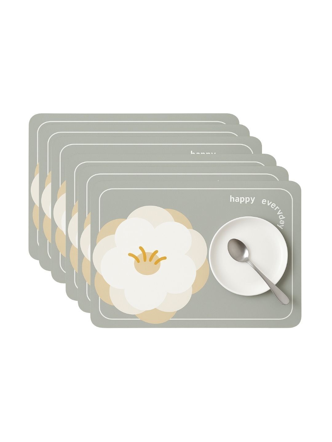 Myntra Elegant Homes 6Pcs Grey & Beige Patterned Waterproof Anti-Slip Table Placemats