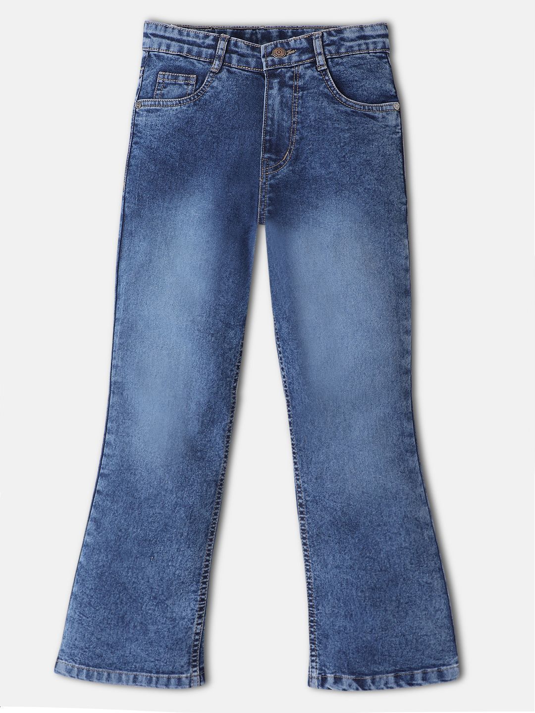 Urbano Juniors Boys Blue Regular Fit Washed Bootcut Heavy Fade Stretchable Jeans