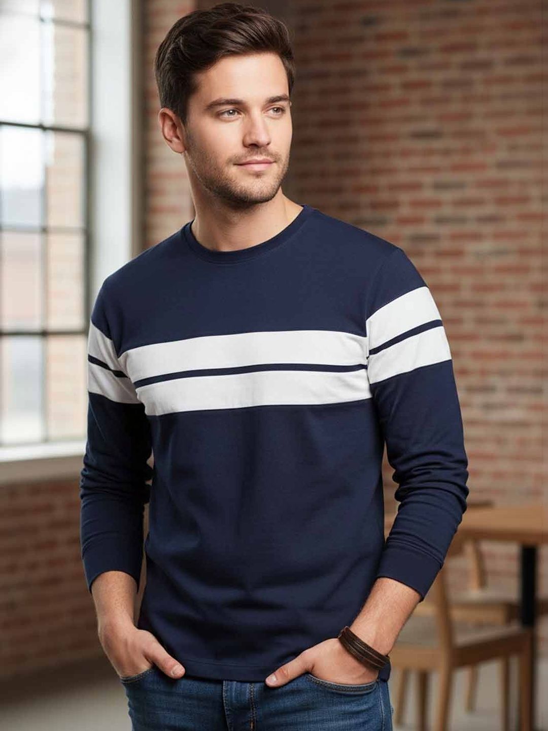 Leotude Men Striped T-shirt