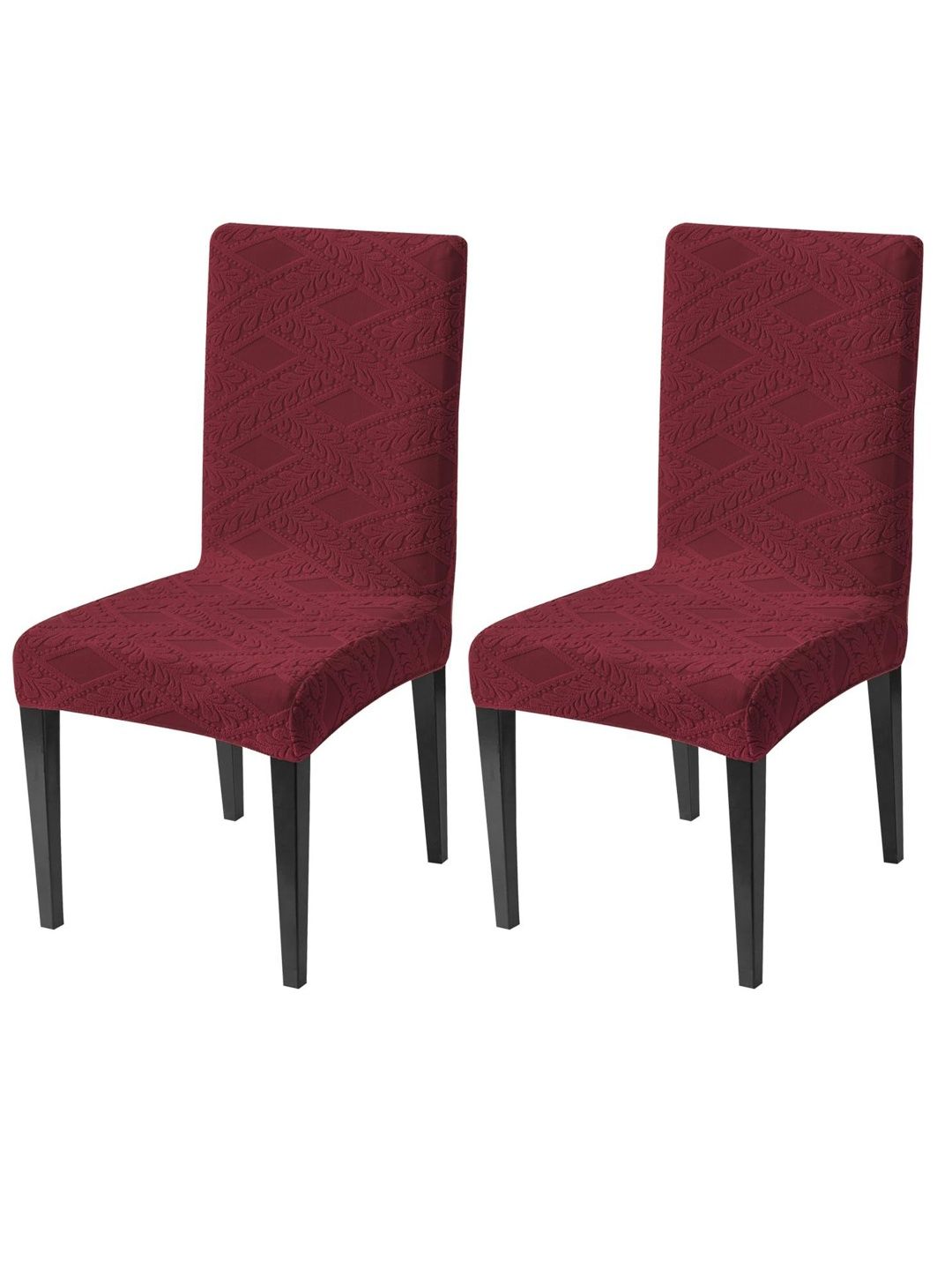 HOUSE OF QUIRK 2Pcs Maroon Self Design 220 GSM Stretchable Jacquard Chair Covers