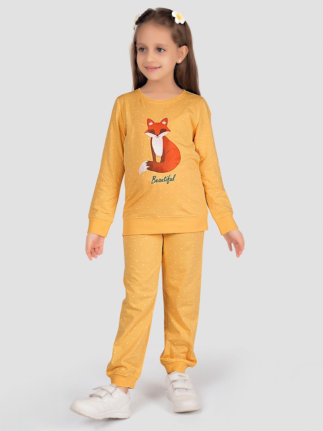 TRESNOVA Girls Printed Round Neck Pure Cotton T-shirt With Joggers