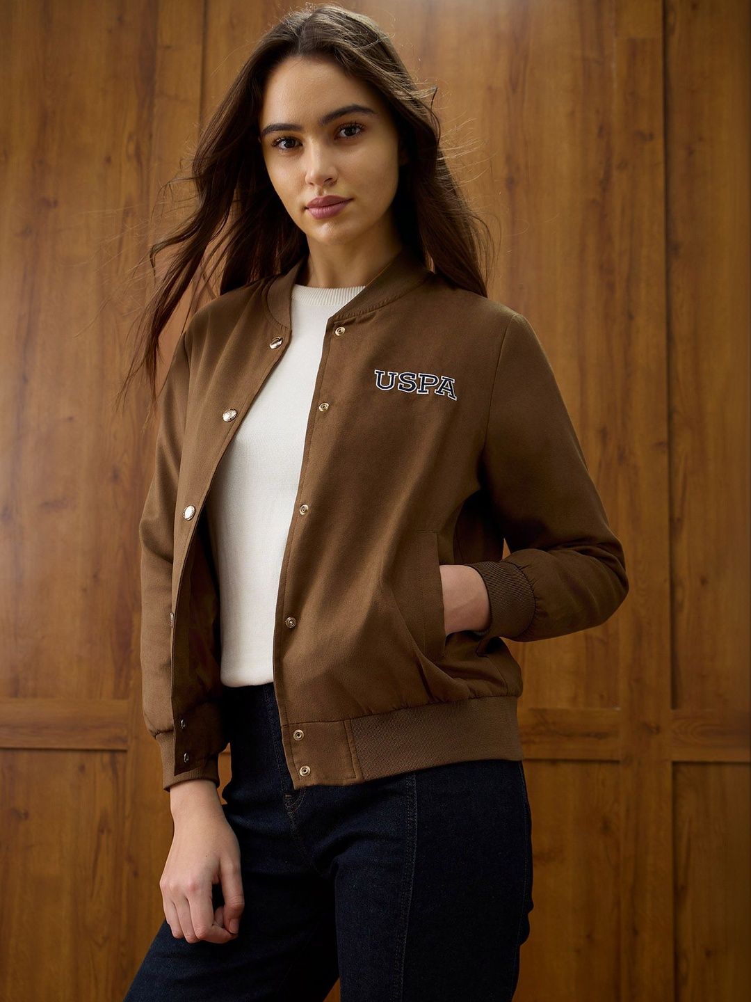 U.S. Polo Assn. Women Women Brand Logo Bomber Jacket