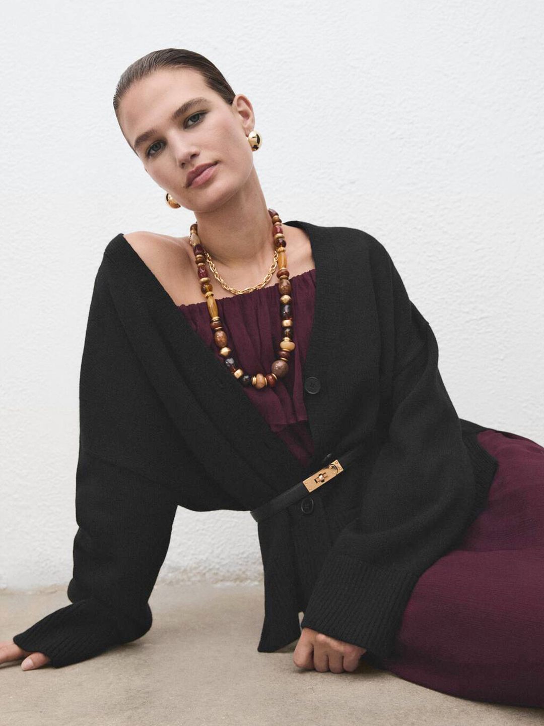 MANGO V-Neck Oversized Knitted Cardigan