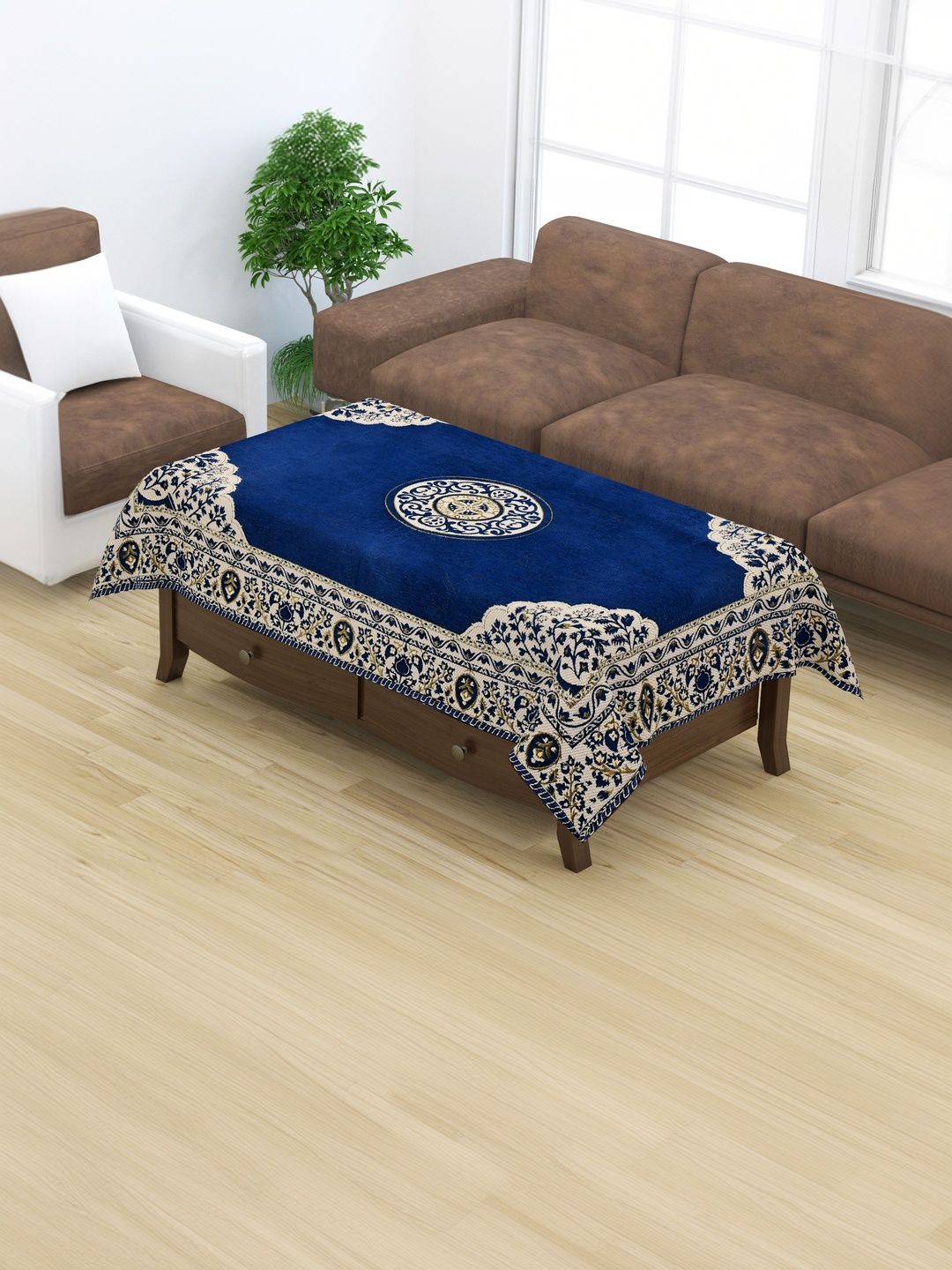Furnishing Hut Black Floral 4-Seater Velvet Center Table Cover 36X54 Inches