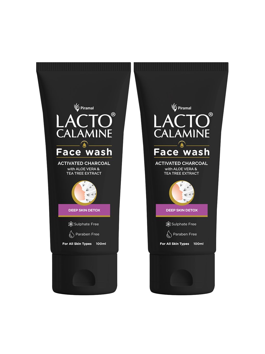 Lacto Calamine Set Of 2 Activated Charcoal Face Wash For Deep Skin Detox - 100ml Each