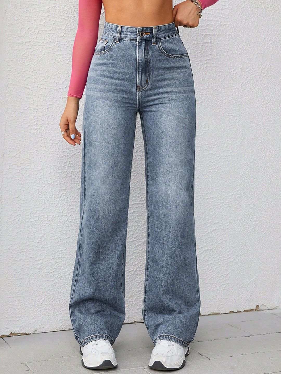 Women Straight Fit Mid-Rise Highly Distressed Heavy Fade Jeans