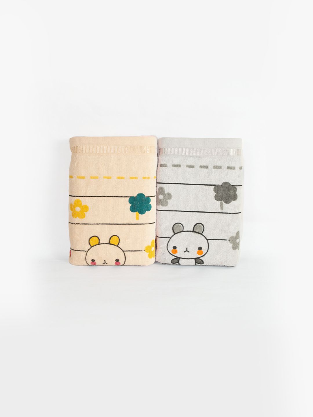 RANGOLI Kids Pack of 2 Grey & Beige Bath Towel Set