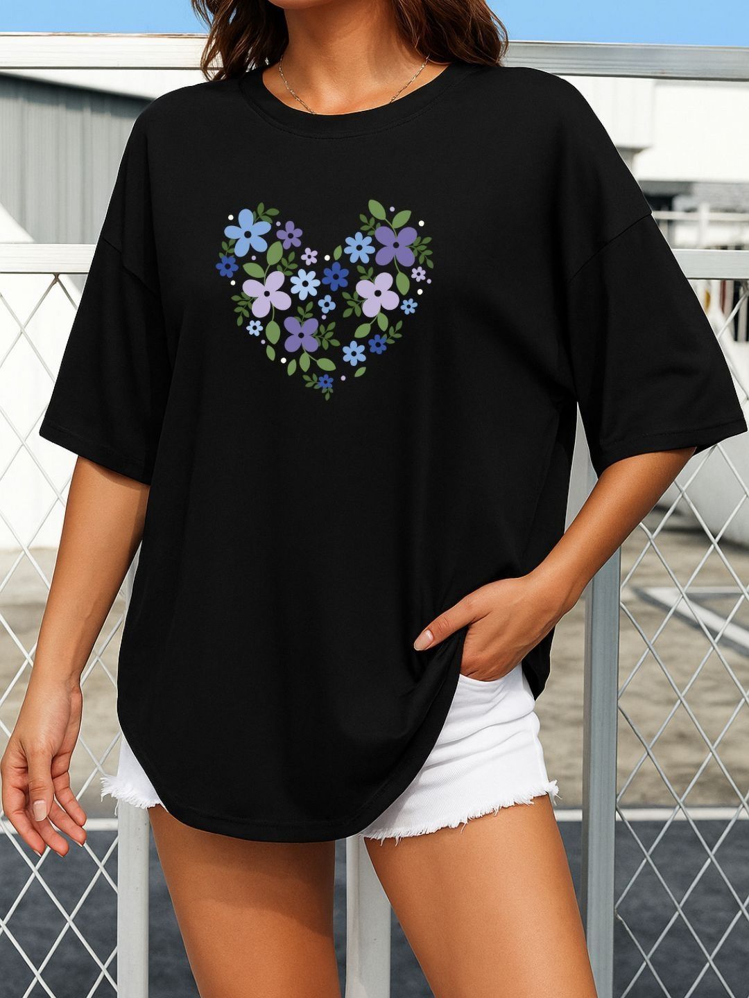 SZN Women Oversized Floral Printed T-shirt