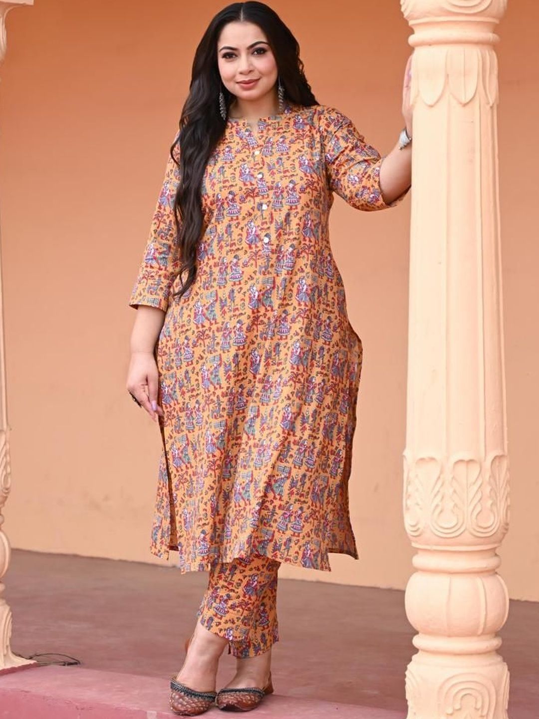 VIFA PLUS Women Ethnic Motifs Printed Regular Pure Cotton Kurta with Trousers