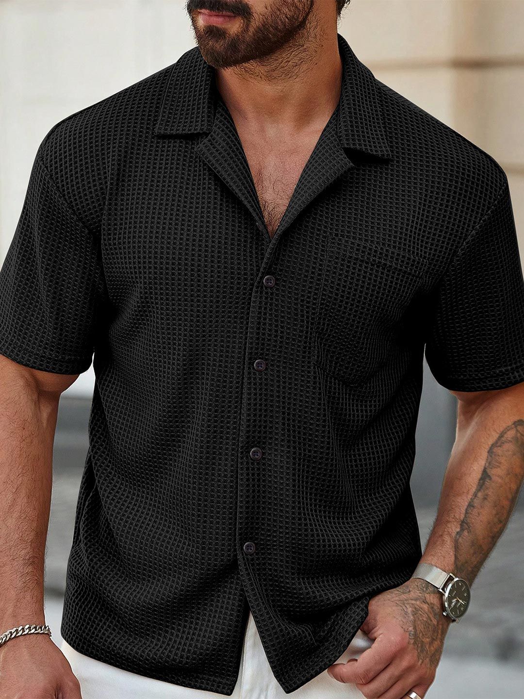 KAJARU Classic Textured Spread Collar Shirt