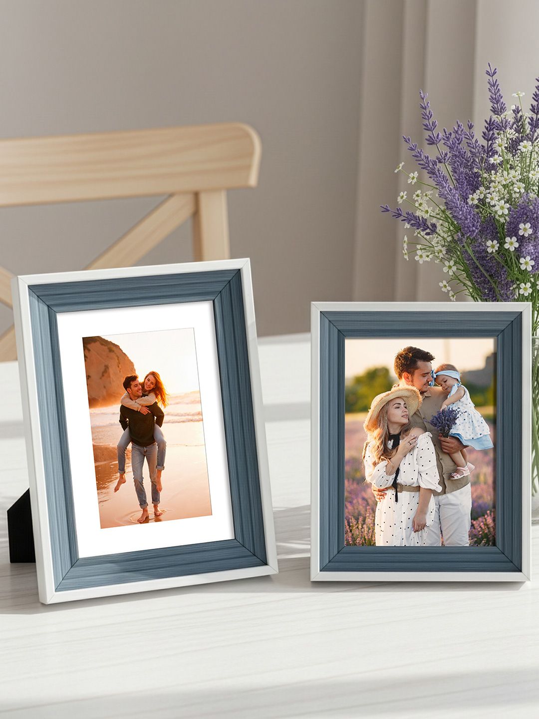 Art Street Blue & White 2 Pieces 3D Wooden Photo Frame