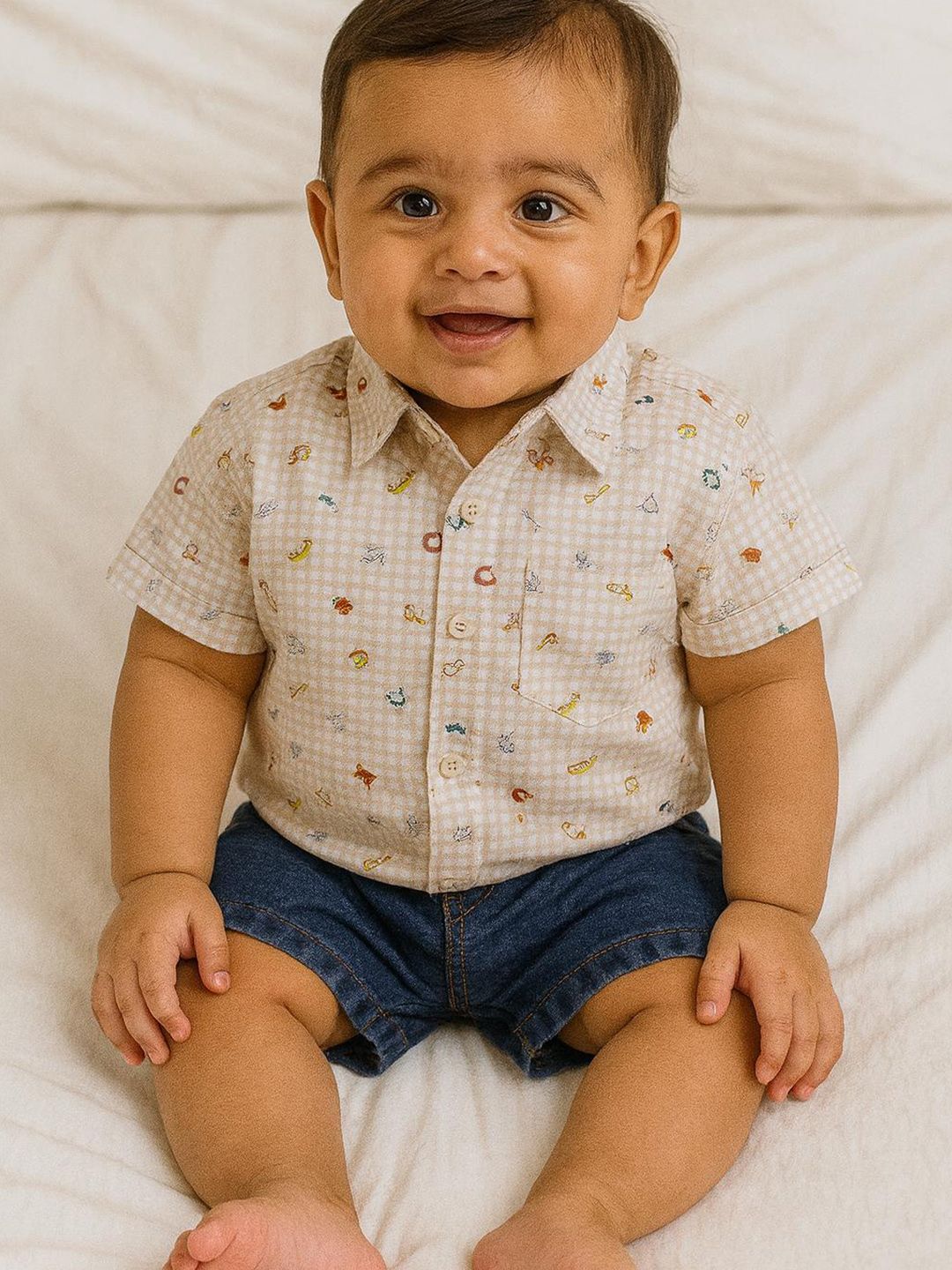 MeeMee Boys Printed Short Sleeves Shirt With Shorts Cotton Clothing Set