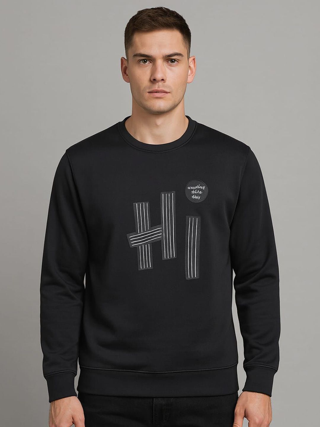 WILD ELEPHANT Men Typography Printed Round Neck Long Sleeves Sweatshirt