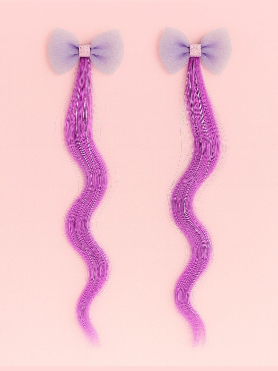 KNITROOT Girls Set Of 2 Clip In Straight Coloured Strand Hair Extension - Purple - 36 cm