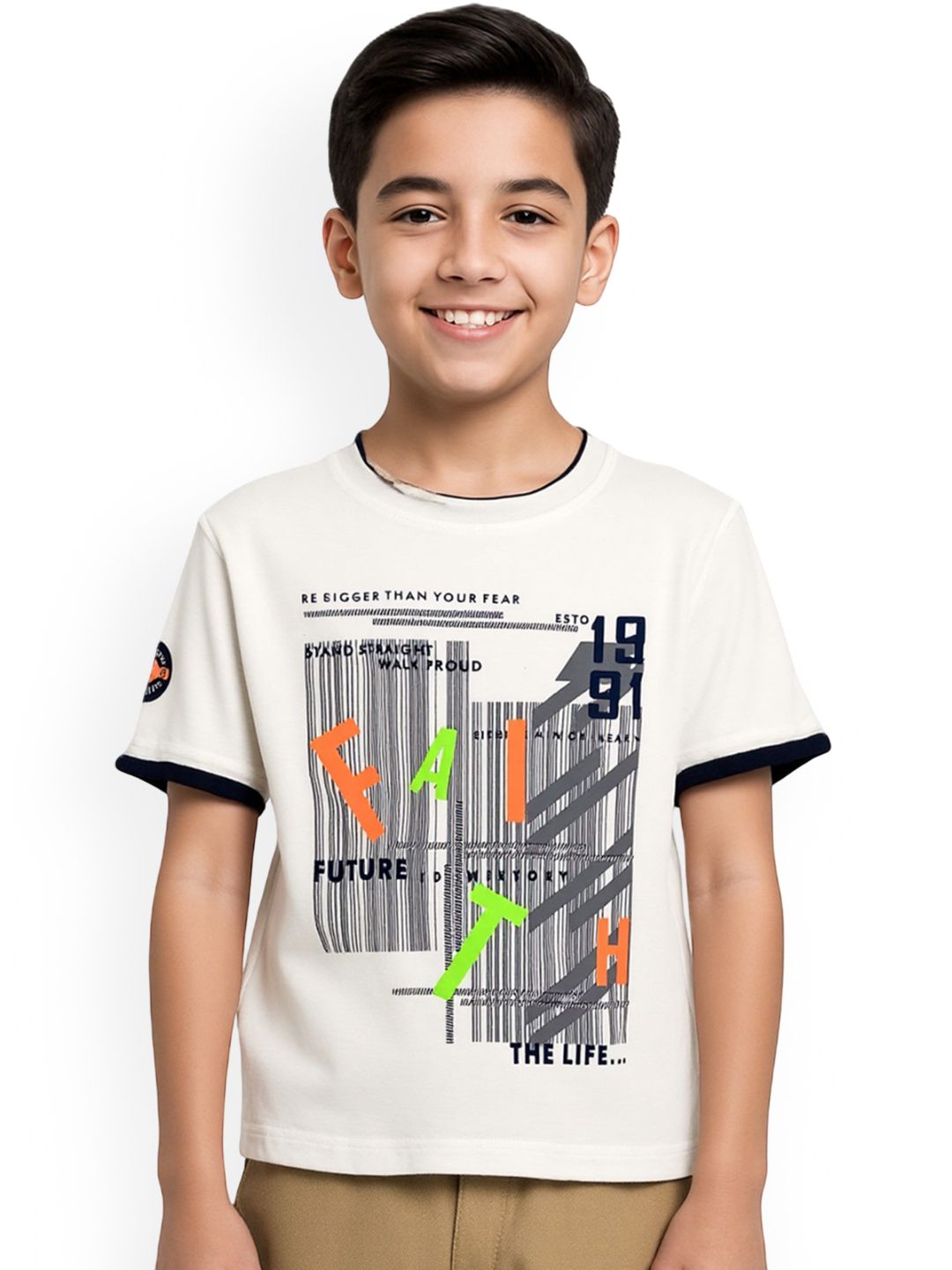 CAVIO Boys White Graphic Printed T-shirt