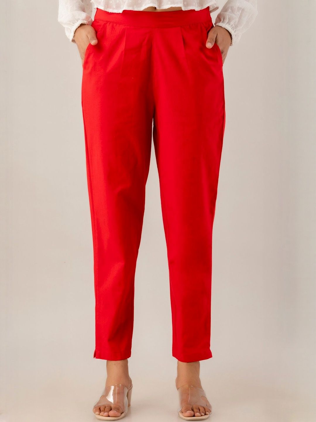 Kohsh Women Cotton Slip-On Mid-Rise Trousers