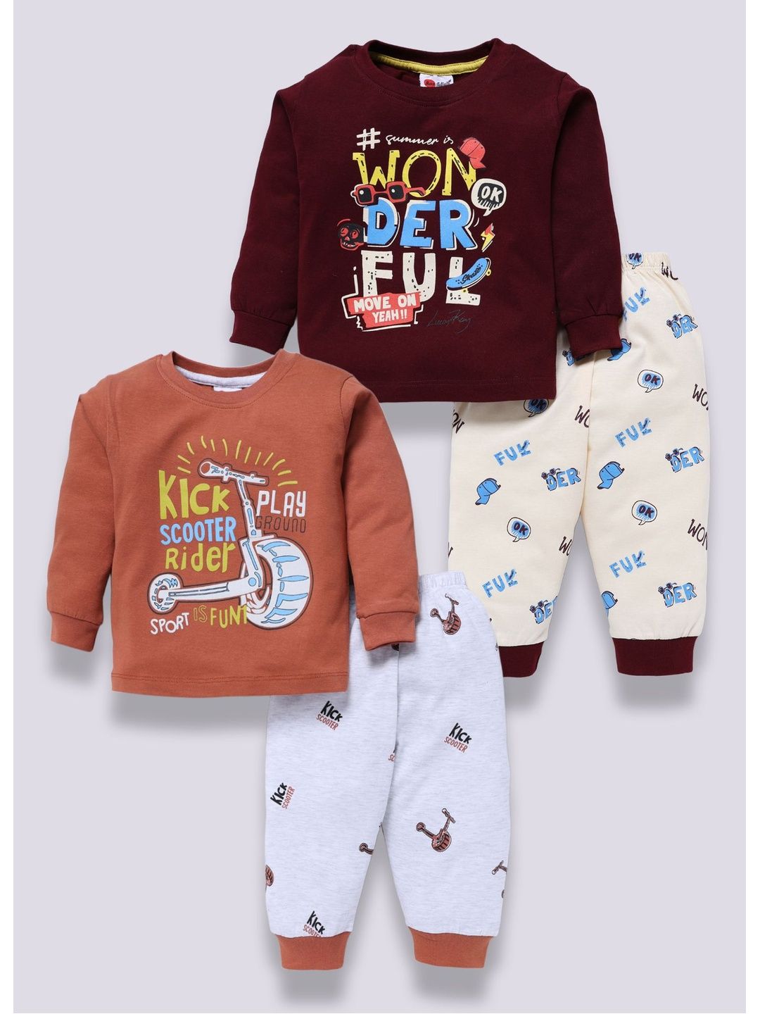 Mars Infiniti Boys Pack Of 2 Printed Round Neck T-shirts With Joggers