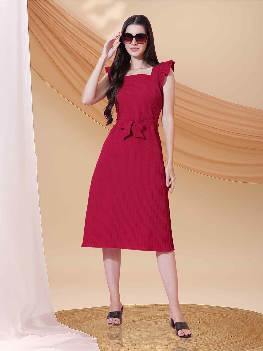 YANAMORA Women Striped Fit & Flare Midi Dress