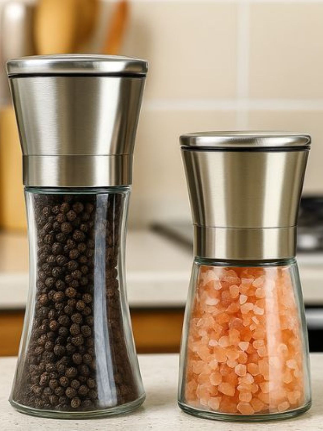 TASKHOUSE 2 Pieces Transparent Stainless Steel Salt And Pepper Shakers