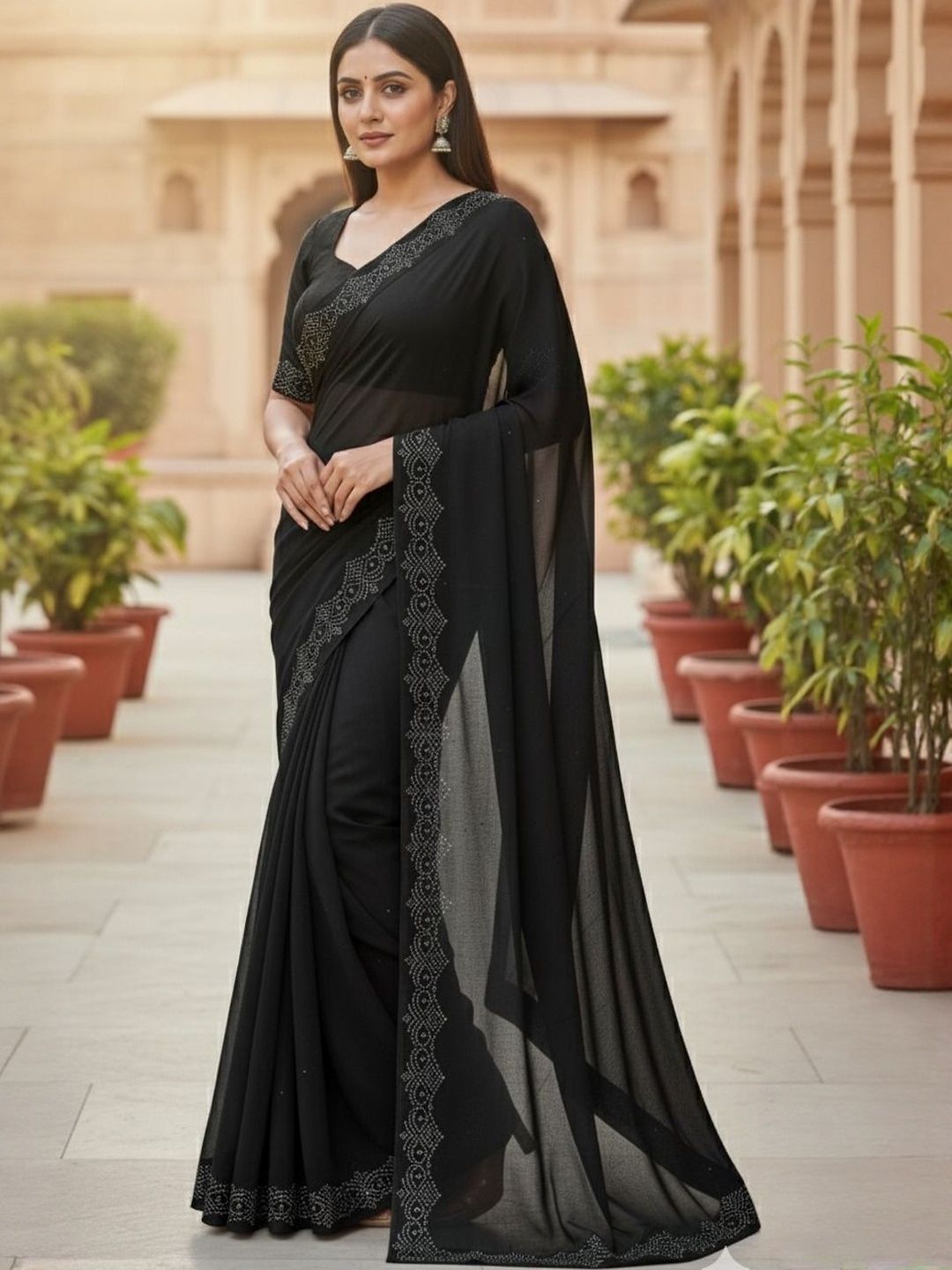 Moda Rapido Embellished Sequinned Poly Georgette Designer Saree