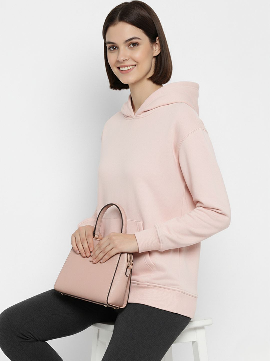 Alan Jones Women Solid Hooded Oversized Pullover Sweatshirt
