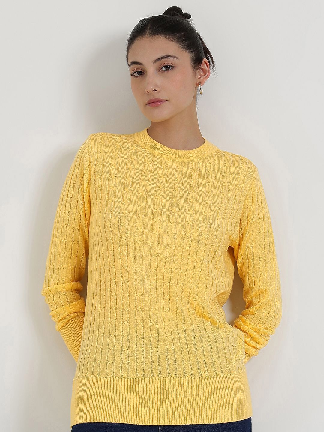 FABLE STREET Round Neck Long Sleeves Cable Knit Pullover