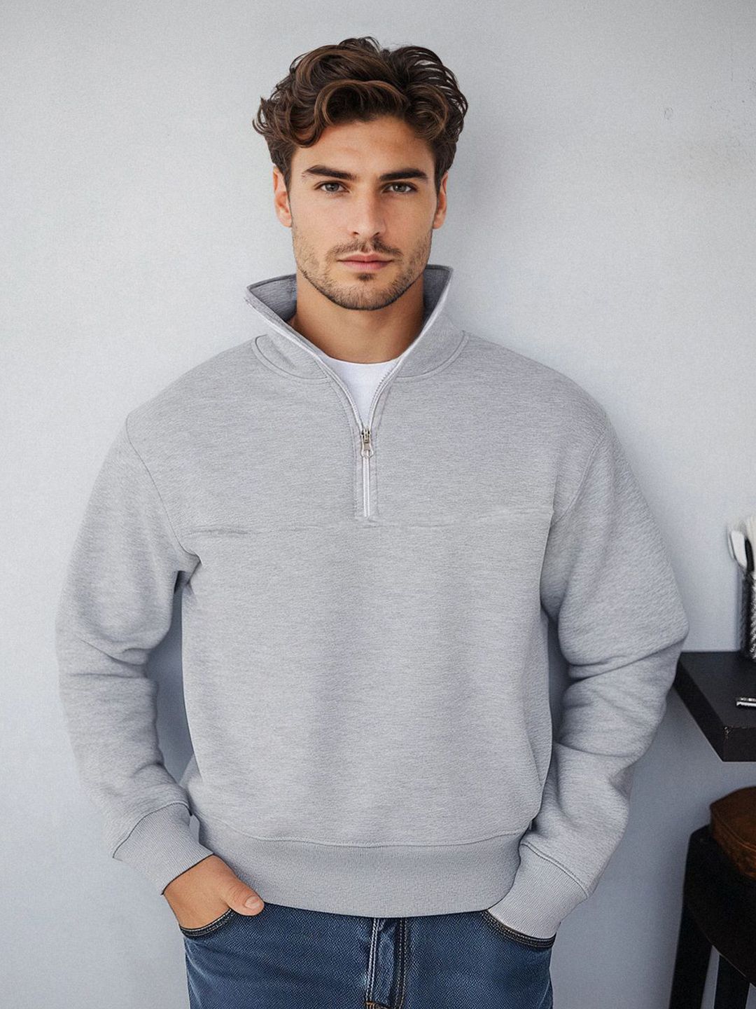 Trendyol Men Mock Collar Pullover Sweatshirt