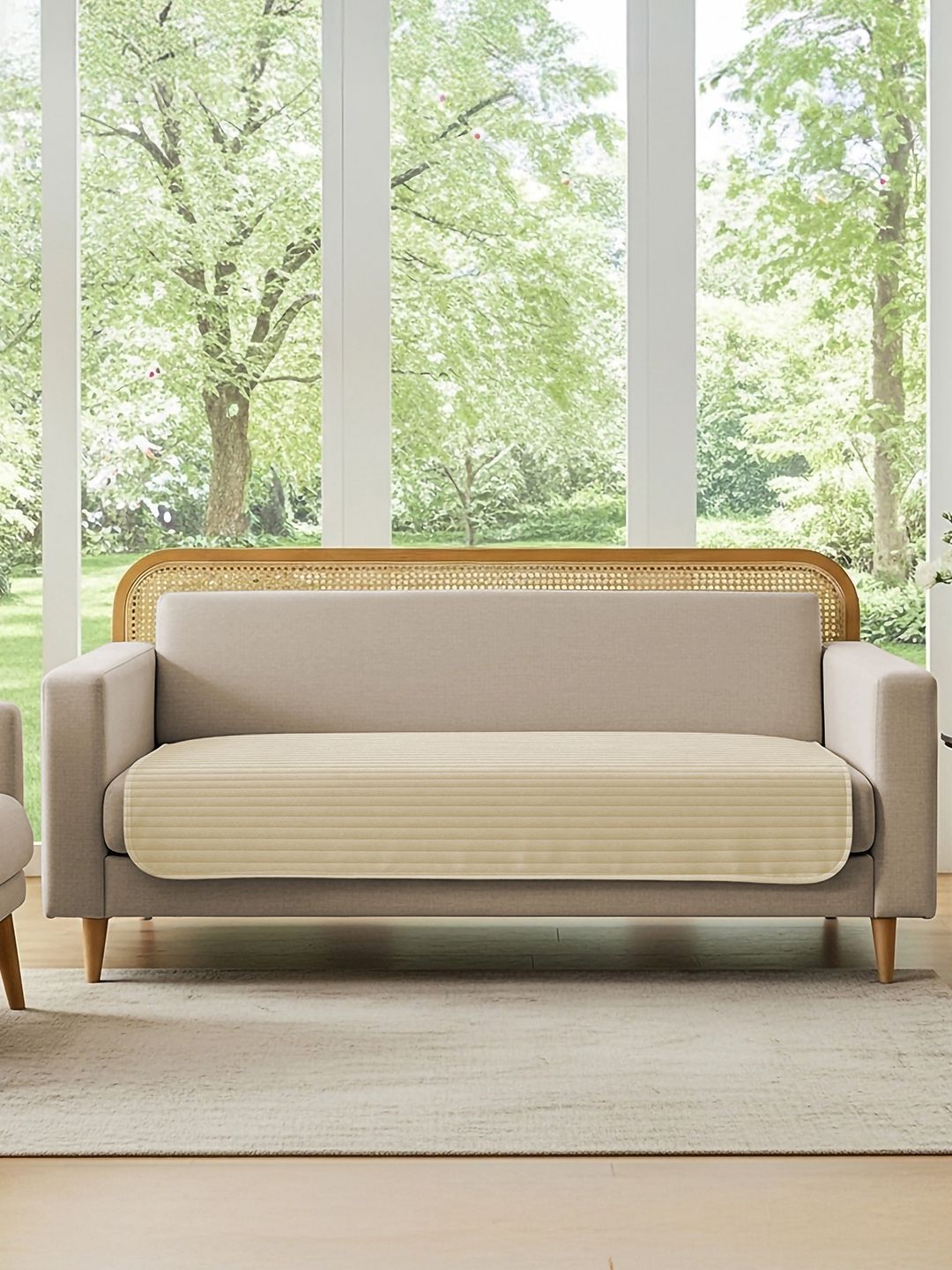 Beige Quilted Velvet 2 Seater Sofa Cover
