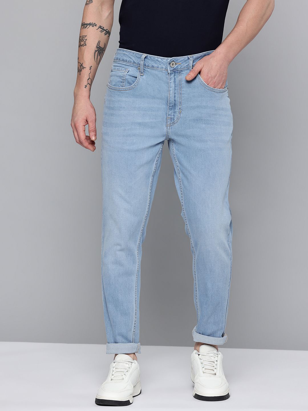 Flying Machine Men Tapered Relaxed Fit Mid-Rise Light Fade Stretchable Jeans
